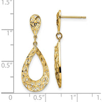 14K Yellow Gold Diamond-Cut Teardrop Dangle Earrings - Elegant Luxury Design by Oro Pregiato