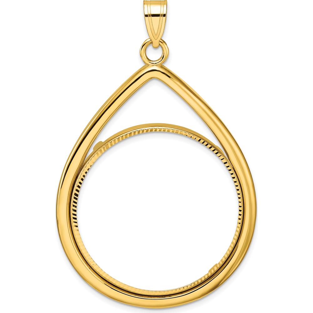 14K Yellow Gold Diamond-Cut Teardrop Pendant with Coin Bezel for 1 oz. American Eagle Coin - 60.6mm by Numis Coin Jewelry