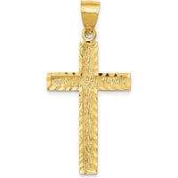 14K Yellow Gold Diamond-Cut Textured Cross Pendant - 40.4mm Length by Oro Pregiato