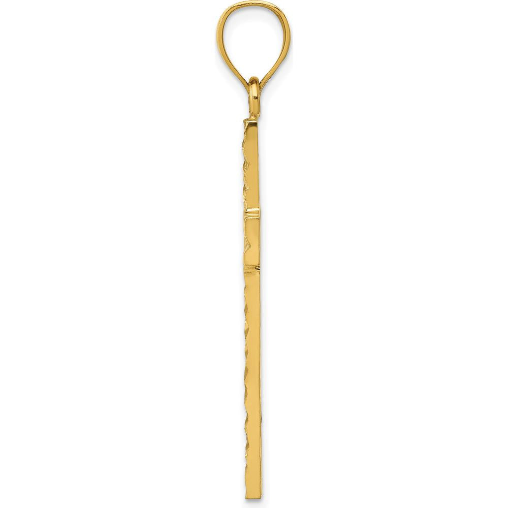 14K Yellow Gold Diamond-Cut Textured Cross Pendant - 40.4mm Length by Oro Pregiato