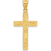 14K Yellow Gold Diamond-Cut Textured Cross Pendant - 40.4mm Length by Oro Pregiato