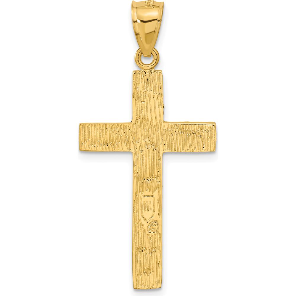 14K Yellow Gold Diamond-Cut Textured Cross Pendant - 40.4mm Length by Oro Pregiato