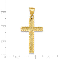 14K Yellow Gold Diamond-Cut Textured Cross Pendant - 40.4mm Length by Oro Pregiato