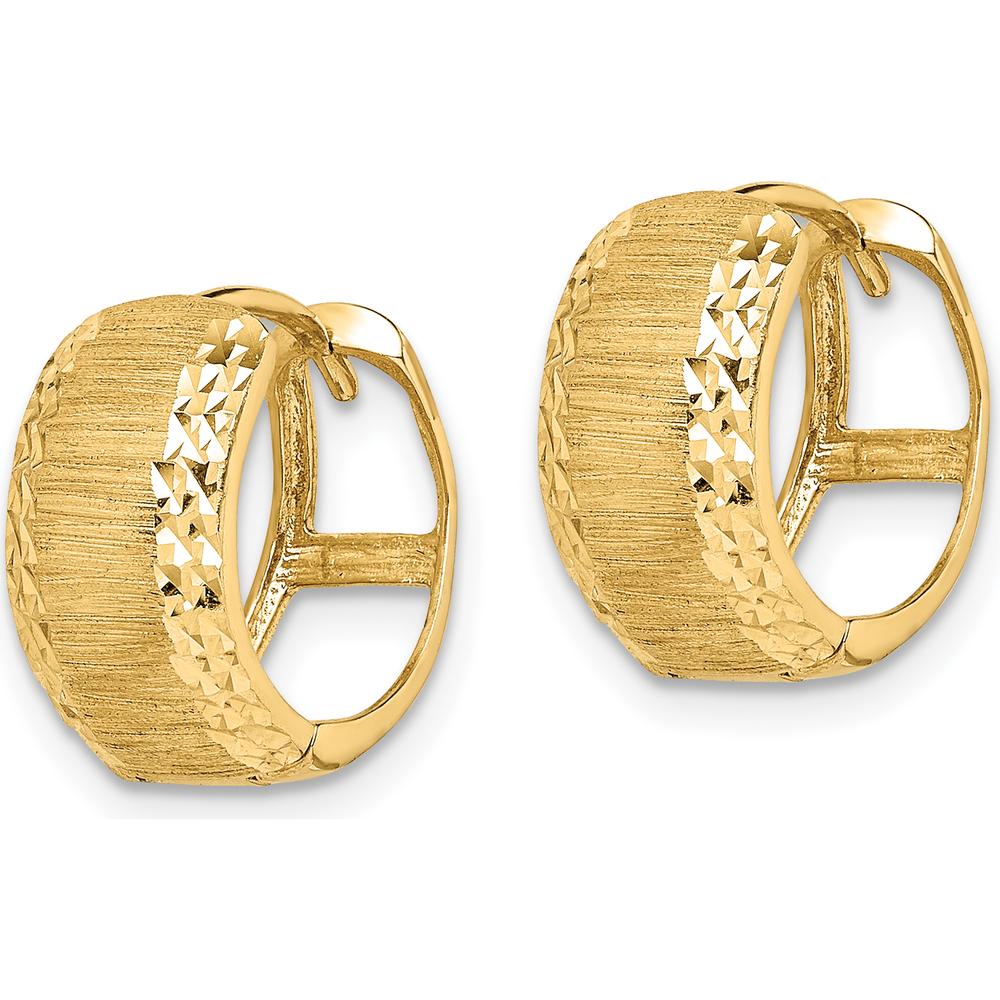 14K Yellow Gold Diamond-Cut Textured Hoop Earrings with Hinged Lock Closure - 14.15mm Length, 13.2mm Width by 0