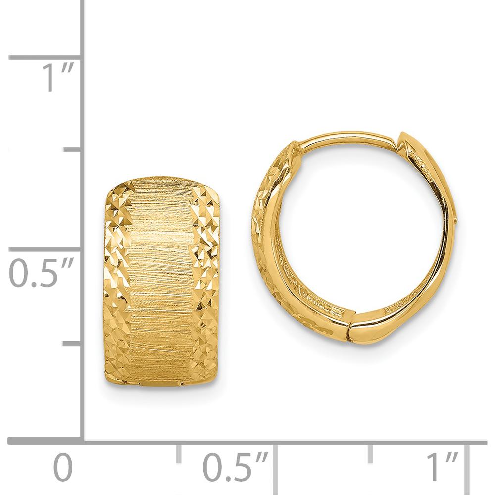 14K Yellow Gold Diamond-Cut Textured Hoop Earrings with Hinged Lock Closure - 14.15mm Length, 13.2mm Width by 0