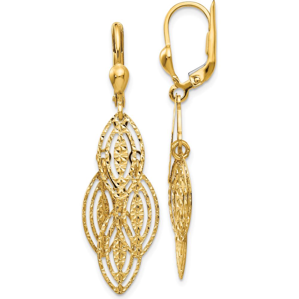 14K Yellow Gold Diamond-Cut Textured Leverback Dangle Earrings by 0