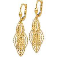 14K Yellow Gold Diamond-Cut Textured Leverback Dangle Earrings by 0