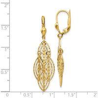 14K Yellow Gold Diamond-Cut Textured Leverback Dangle Earrings by 0