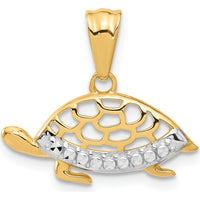 14K Yellow Gold Diamond-Cut Turtle Pendant with Rhodium Accents - Nature-Inspired Charm by Oro Pregiato