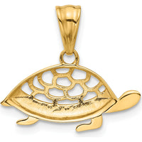 14K Yellow Gold Diamond-Cut Turtle Pendant with Rhodium Accents - Nature-Inspired Charm by Oro Pregiato