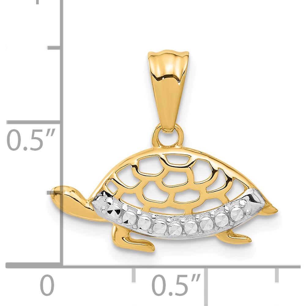 14K Yellow Gold Diamond-Cut Turtle Pendant with Rhodium Accents - Nature-Inspired Charm by Oro Pregiato