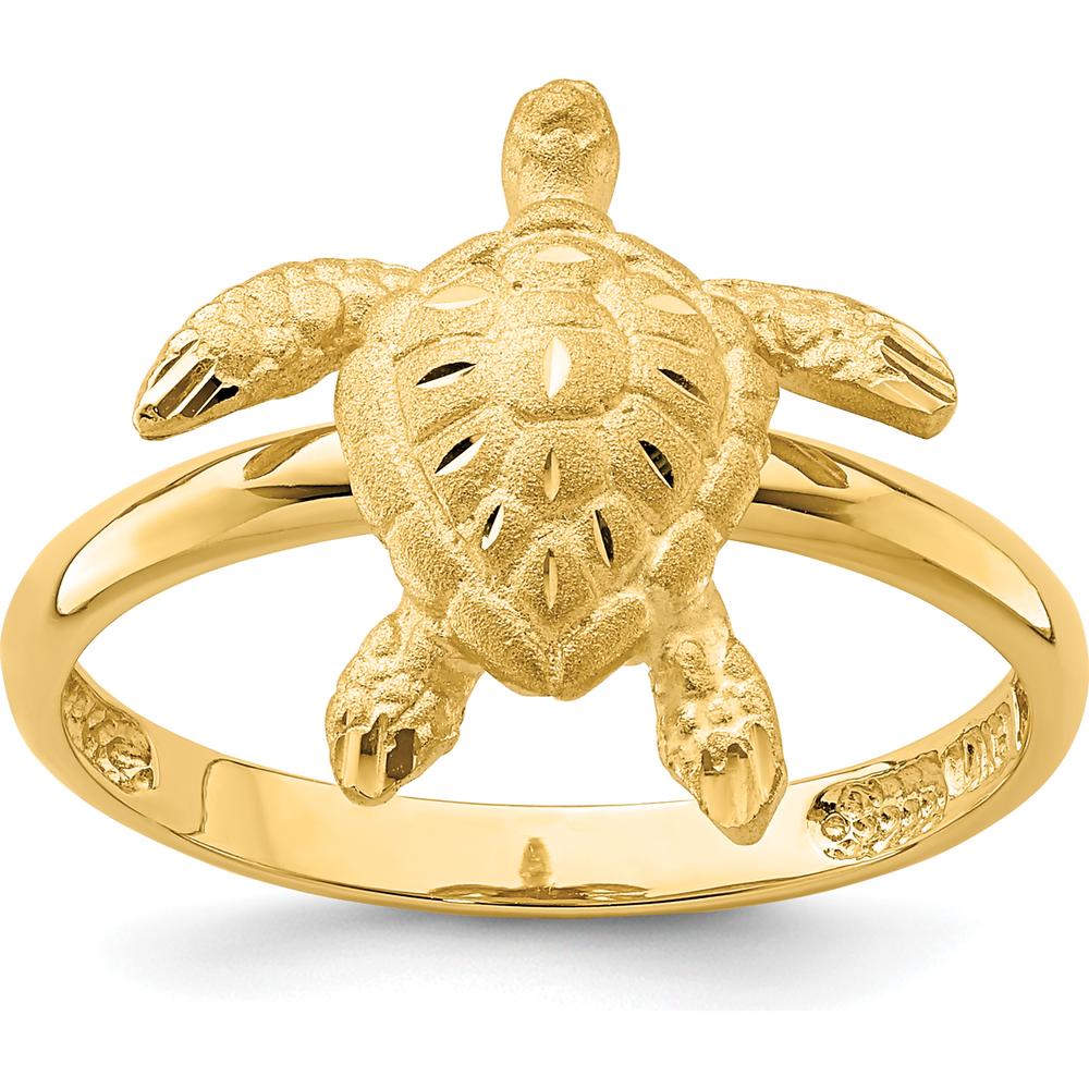 14K Yellow Gold Diamond-Cut Turtle Ring with Polished Finish by Oro Pregiato