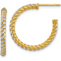 14K Yellow Gold Diamond-Cut Twisted C-Hoop Earrings - 23.3mm by 0