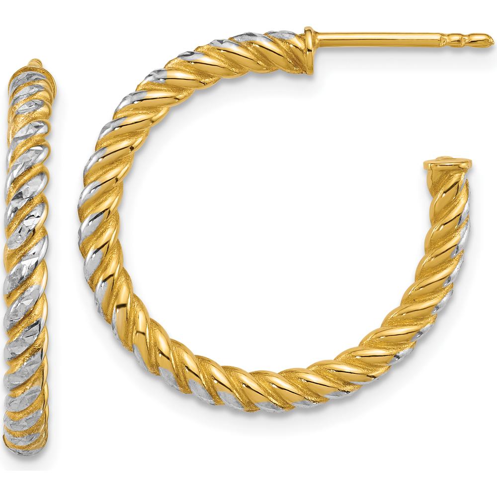 14K Yellow Gold Diamond-Cut Twisted C-Hoop Earrings - 23.3mm by 0