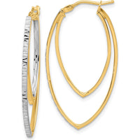 14K Yellow Gold Diamond-cut V-Shape Hoop Earrings with Rhodium Accents by 0