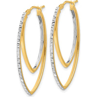 14K Yellow Gold Diamond-cut V-Shape Hoop Earrings with Rhodium Accents by 0