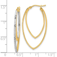 14K Yellow Gold Diamond-cut V-Shape Hoop Earrings with Rhodium Accents by 0