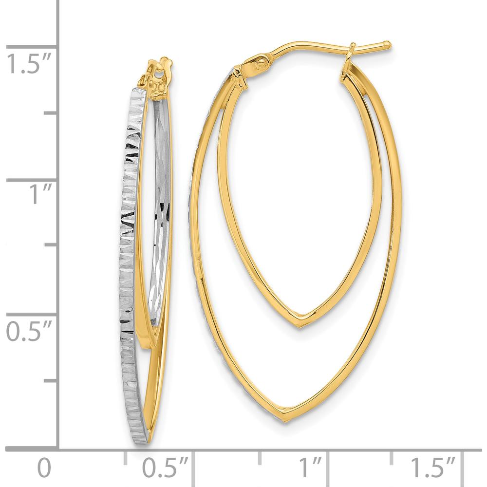 14K Yellow Gold Diamond-cut V-Shape Hoop Earrings with Rhodium Accents by 0