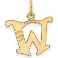 14K Yellow Gold Diamond-Cut "W" Initial Charm with Brushed Finish and Satin Back by Oro Pregiato