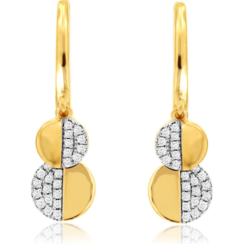 14K Yellow Gold Diamond Dangle Earrings - 0.13 Carats Total Diamond Weight