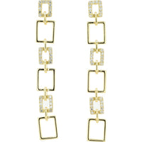 14K Yellow Gold Diamond Dangle Earrings with Square Links - 0.32 Carats Total Diamond Weight