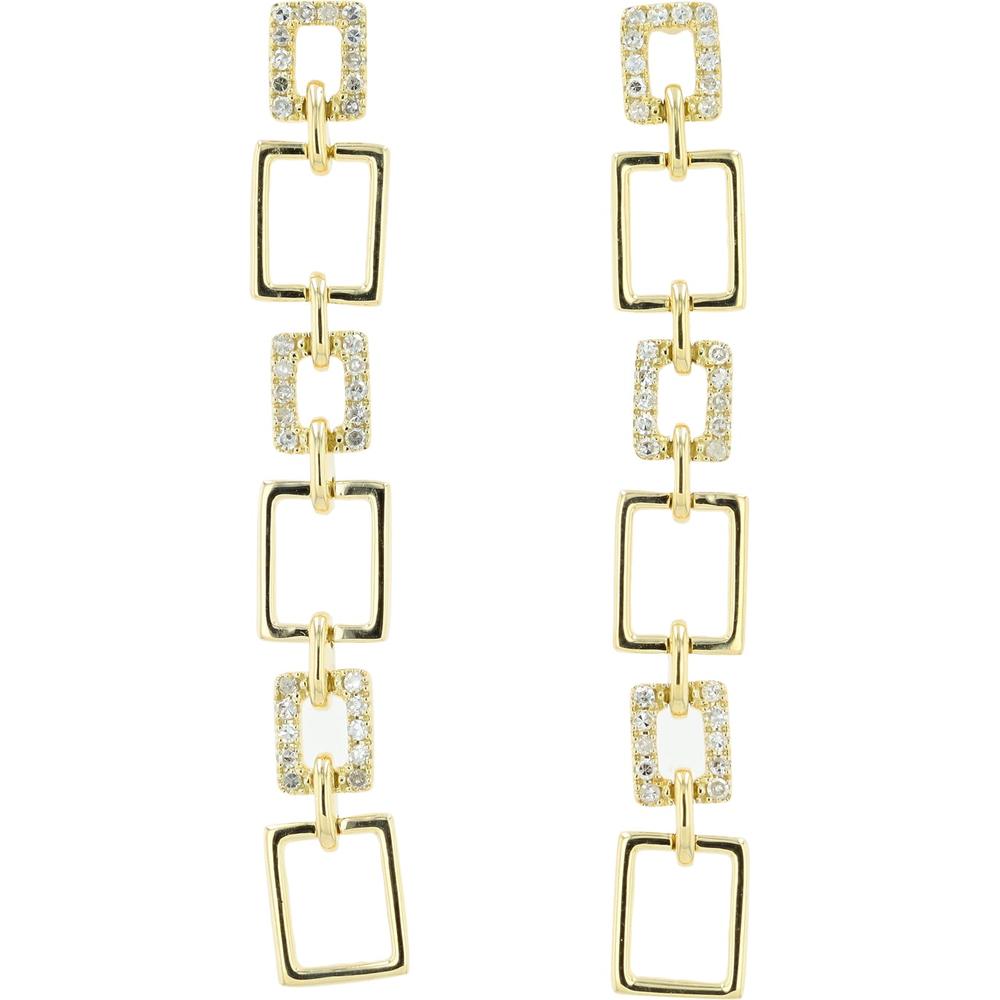 14K Yellow Gold Diamond Dangle Earrings with Square Links - 0.32 Carats Total Diamond Weight