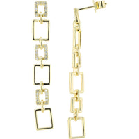 14K Yellow Gold Diamond Dangle Earrings with Square Links - 0.32 Carats Total Diamond Weight