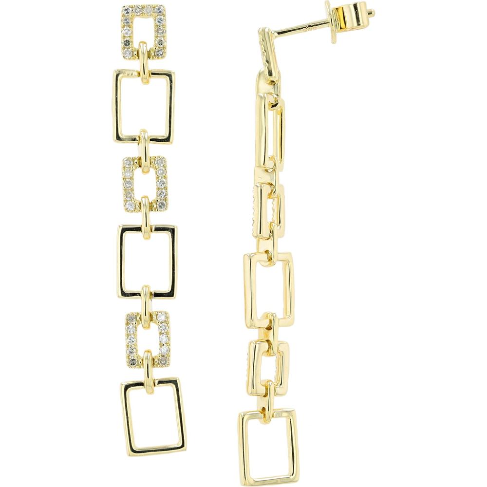 14K Yellow Gold Diamond Dangle Earrings with Square Links - 0.32 Carats Total Diamond Weight