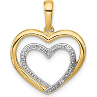 14K Yellow Gold Diamond Double Heart Pendant with Rhodium Accent - 0.01 Carat Total Diamond Weight by Monteluci Fine Jewelry
