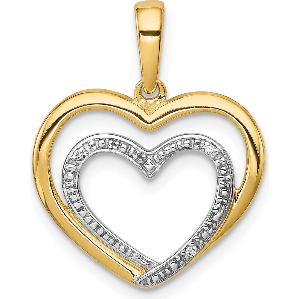 14K Yellow Gold Diamond Double Heart Pendant with Rhodium Accent - 0.01 Carat Total Diamond Weight by Monteluci Fine Jewelry