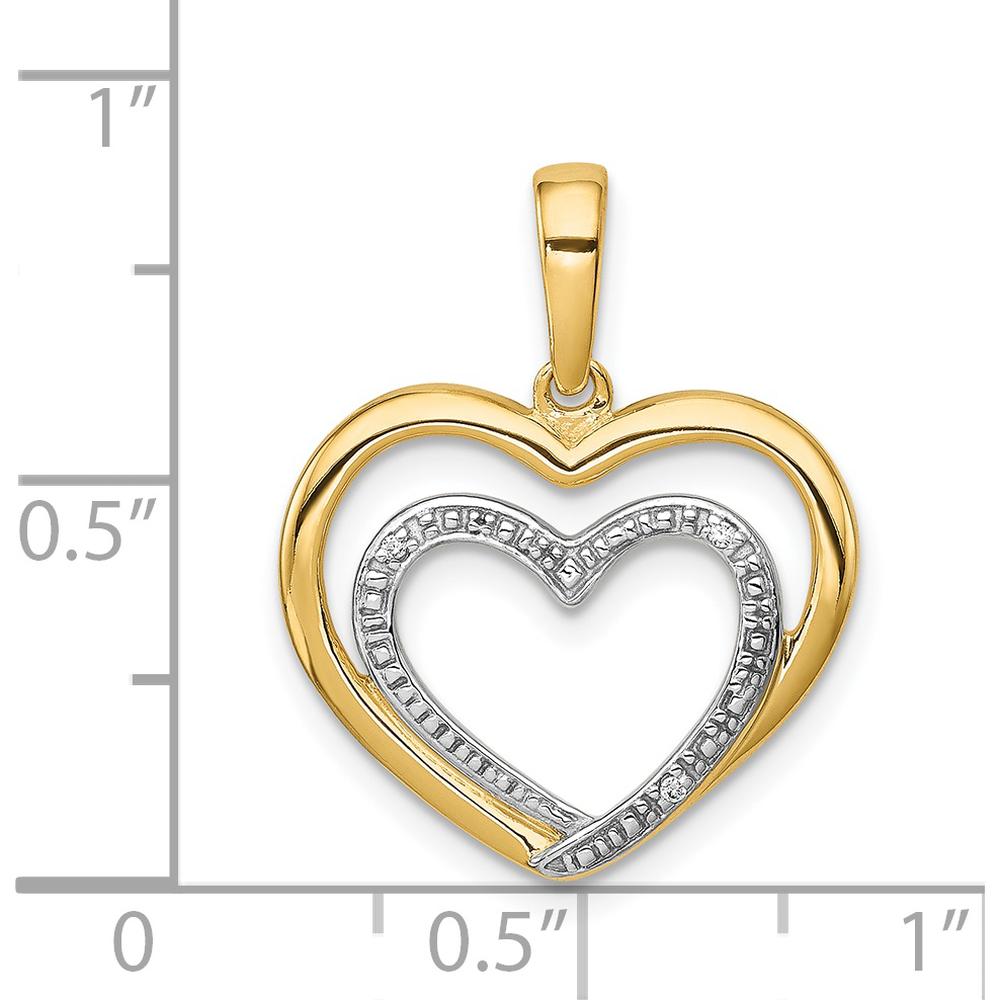14K Yellow Gold Diamond Double Heart Pendant with Rhodium Accent - 0.01 Carat Total Diamond Weight by Monteluci Fine Jewelry