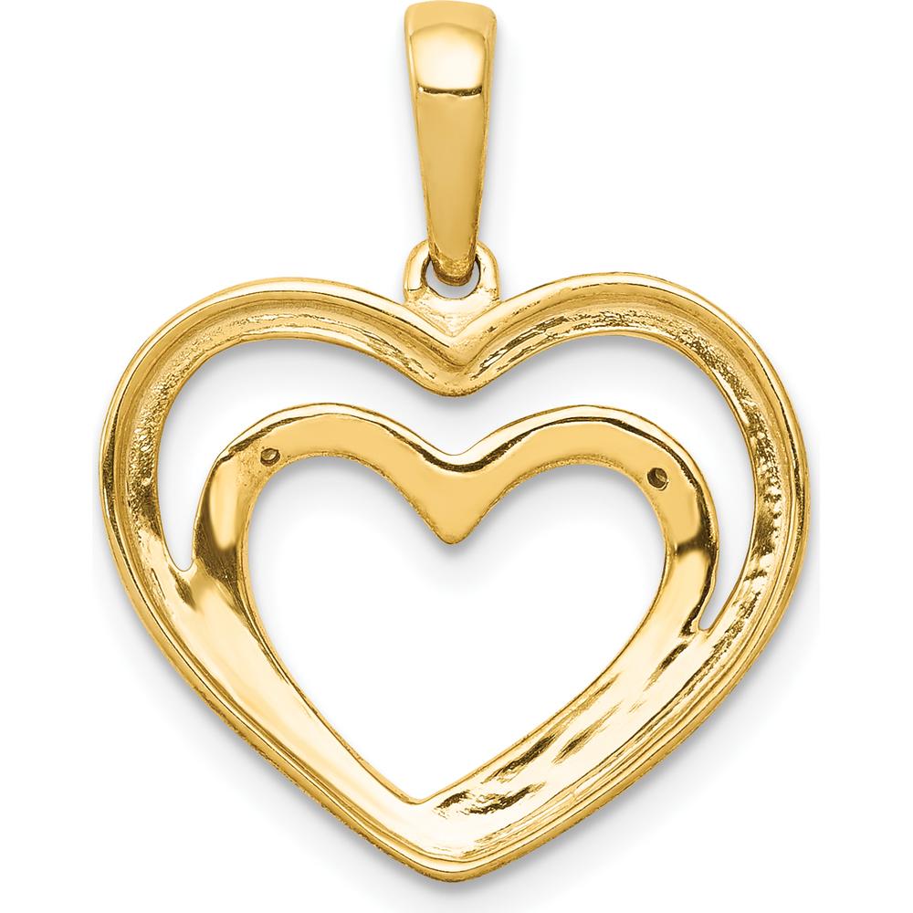 14K Yellow Gold Diamond Double Heart Pendant with Rhodium Accent - 0.01 Carat Total Diamond Weight by Monteluci Fine Jewelry
