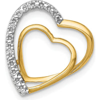 14K Yellow Gold Diamond Double Heart Pendant with Rhodium Finish - 0.007 Carat Total Diamond Weight by Monteluci Fine Jewelry