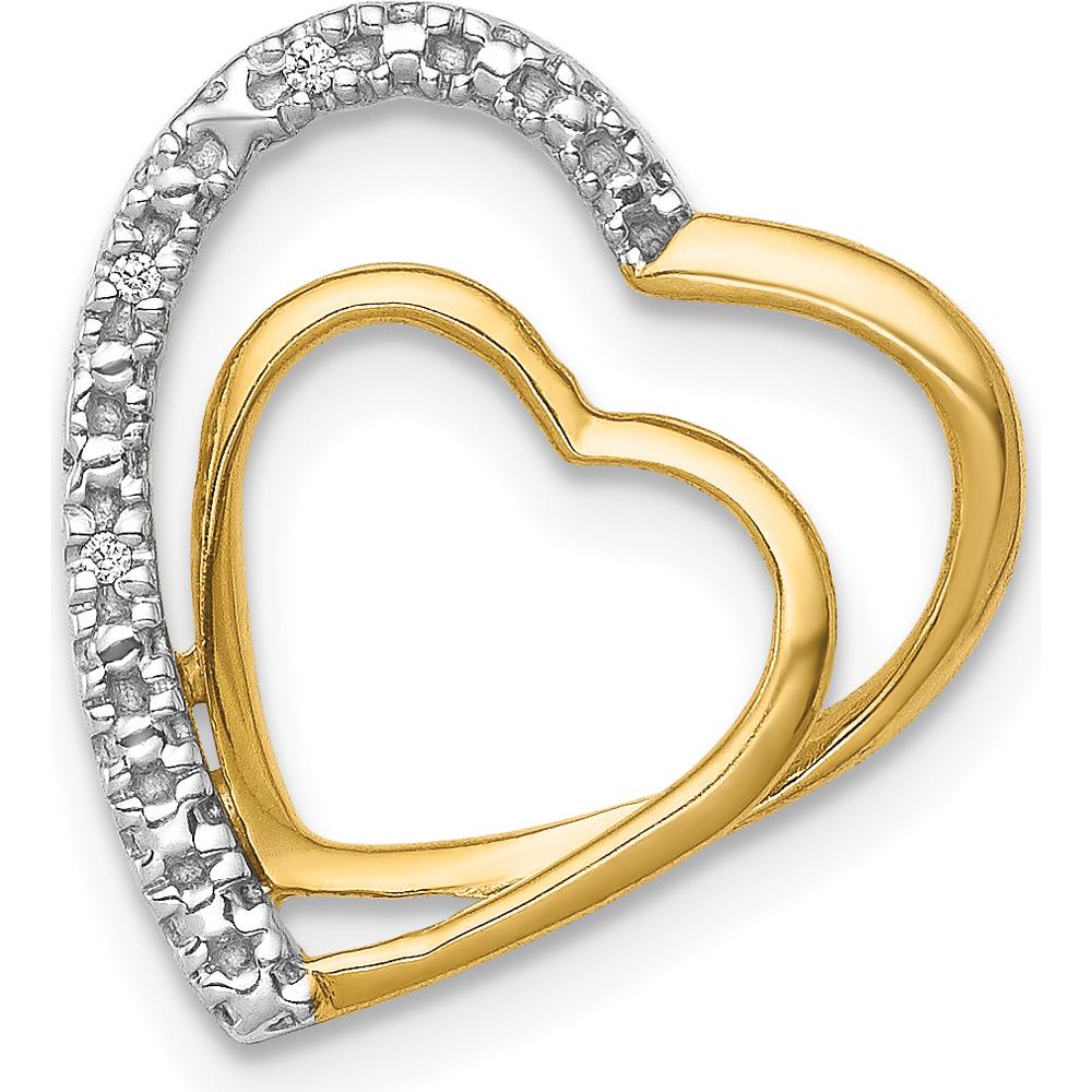 14K Yellow Gold Diamond Double Heart Pendant with Rhodium Finish - 0.007 Carat Total Diamond Weight by Monteluci Fine Jewelry