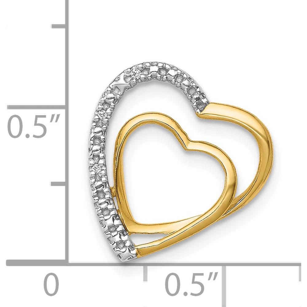 14K Yellow Gold Diamond Double Heart Pendant with Rhodium Finish - 0.007 Carat Total Diamond Weight by Monteluci Fine Jewelry