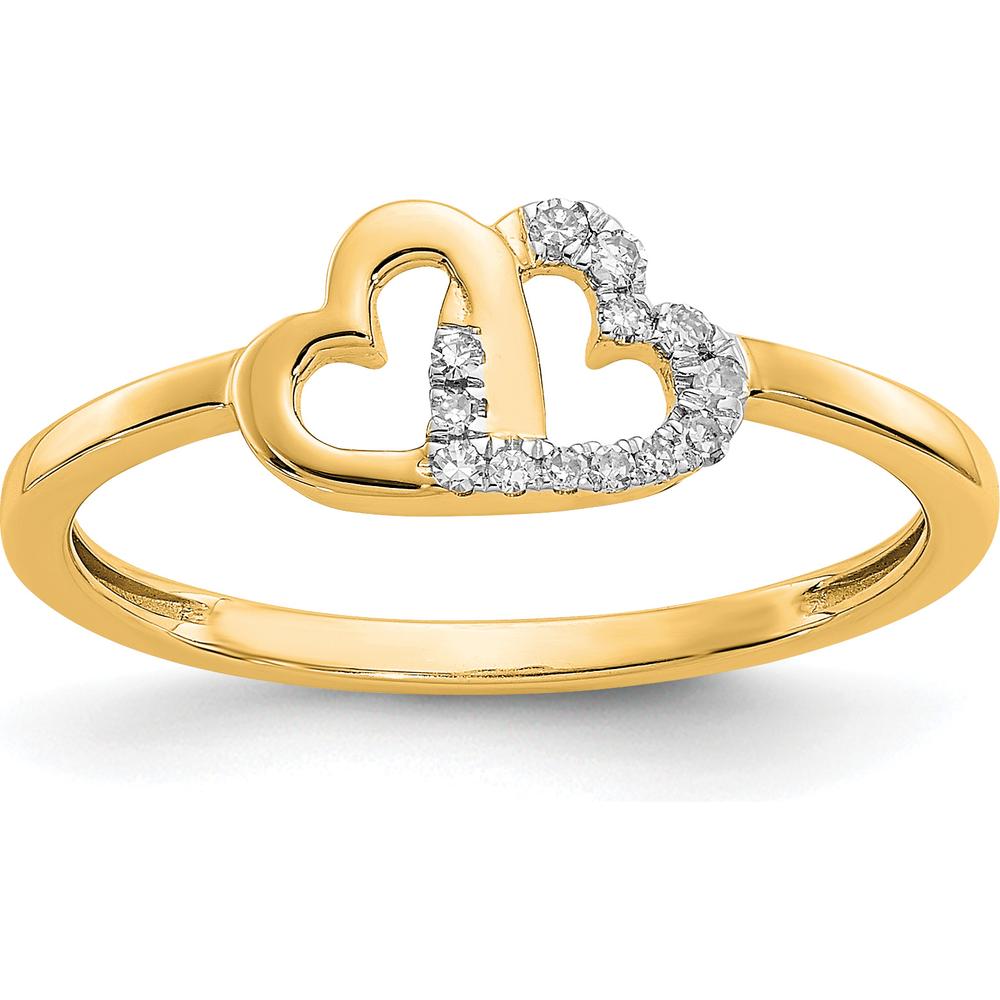 14K Yellow Gold Diamond Double Heart Ring - 0.06 Carat Total Diamond Weight by 0