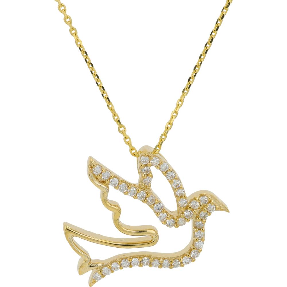 14K Yellow Gold Diamond Dove Pendant with 0.12 Carat Total Diamond Weight