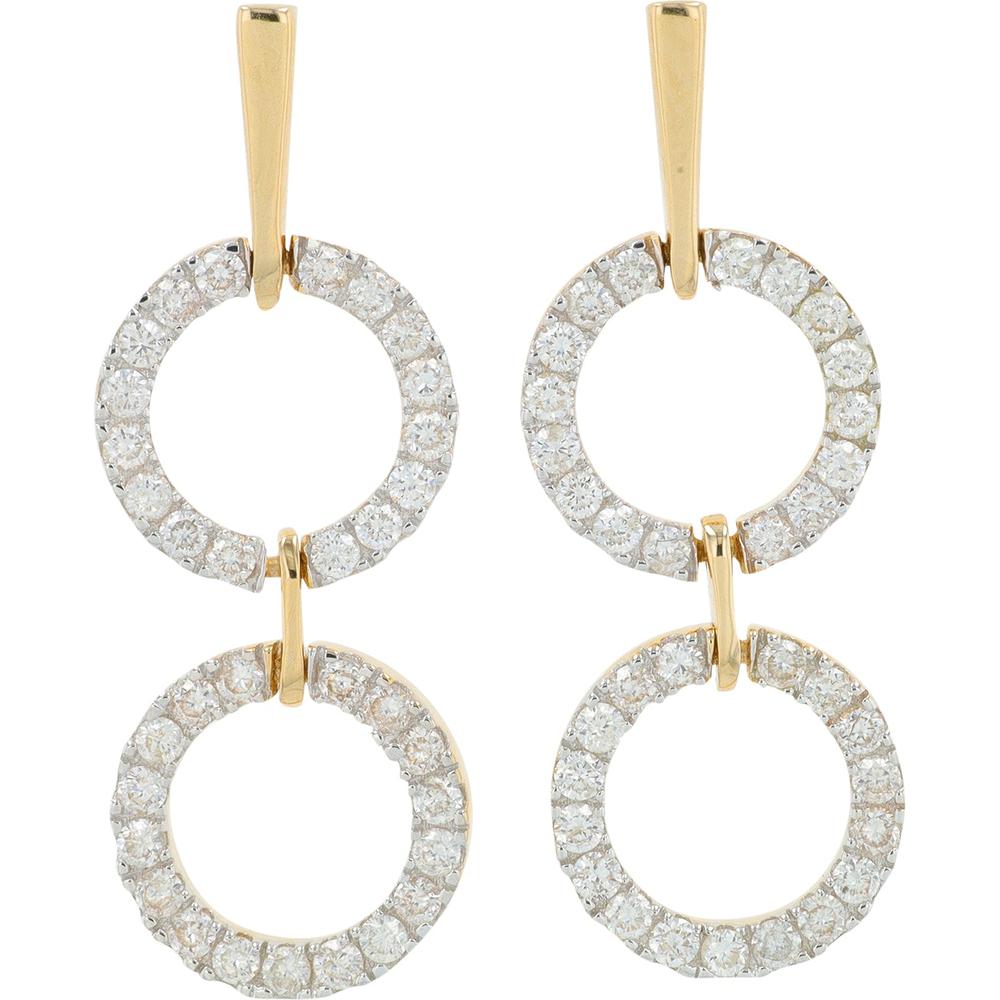 14K Yellow Gold Diamond Drop Earrings - 1.00 Carat Total Diamond Weight