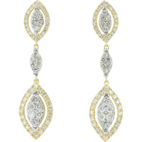 14K Yellow Gold Diamond Drop Earrings with 1.00 Carats Total Diamond Weight