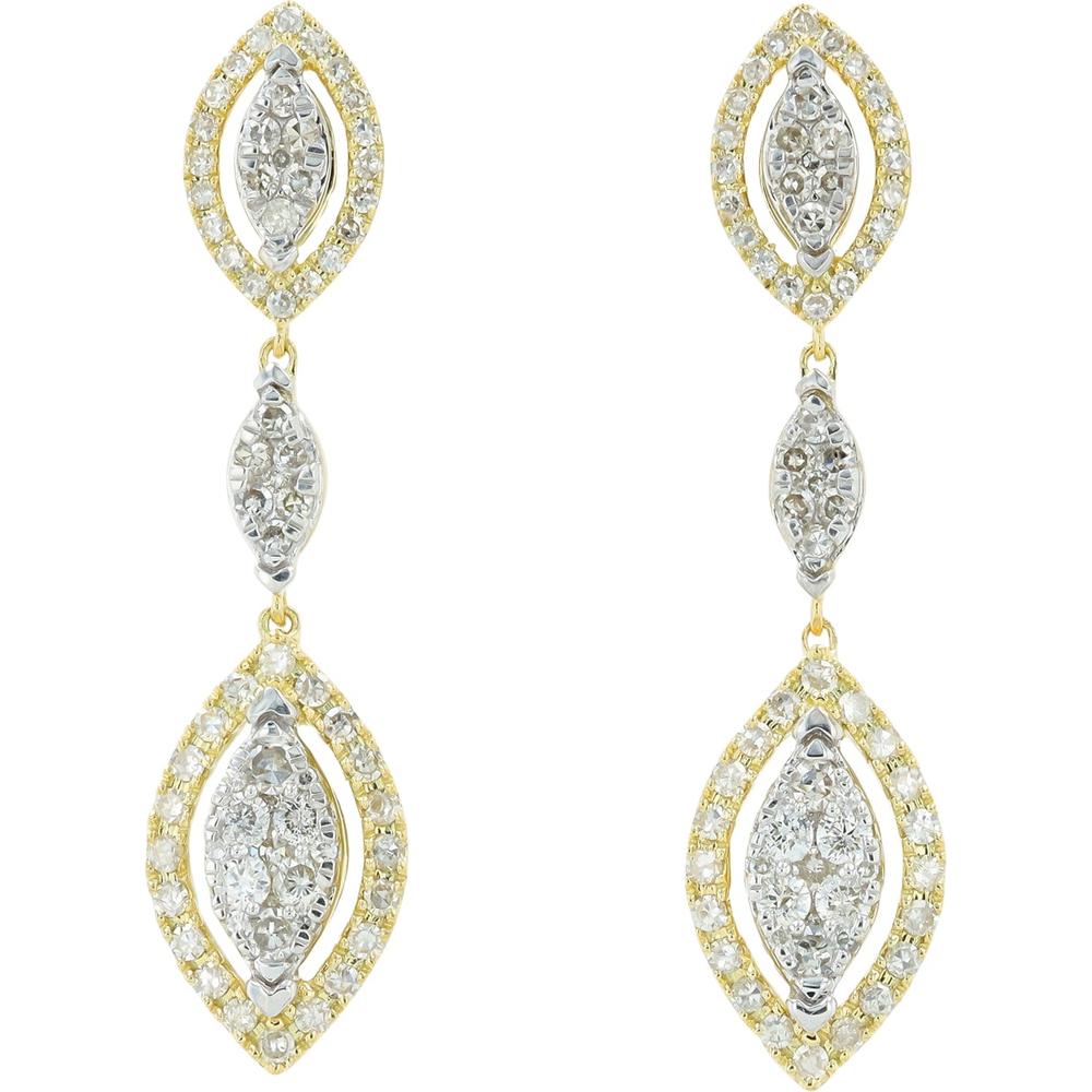 14K Yellow Gold Diamond Drop Earrings with 1.00 Carats Total Diamond Weight