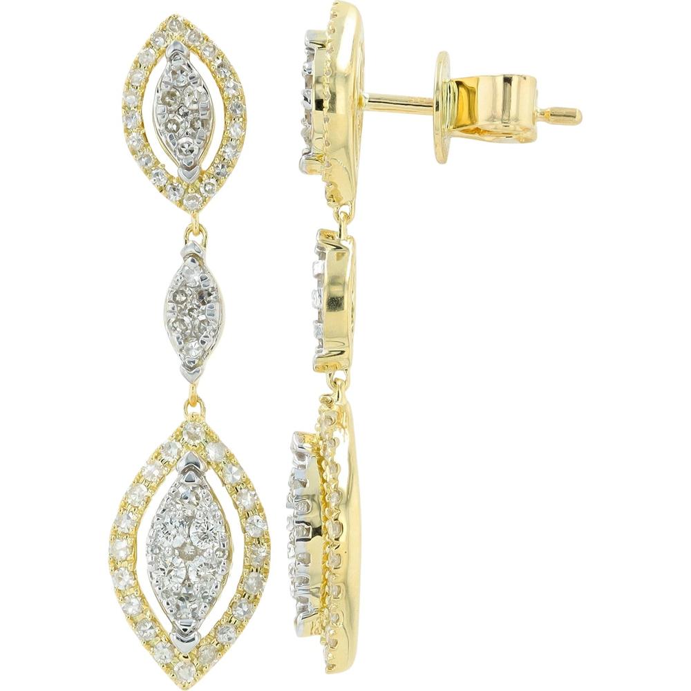 14K Yellow Gold Diamond Drop Earrings with 1.00 Carats Total Diamond Weight