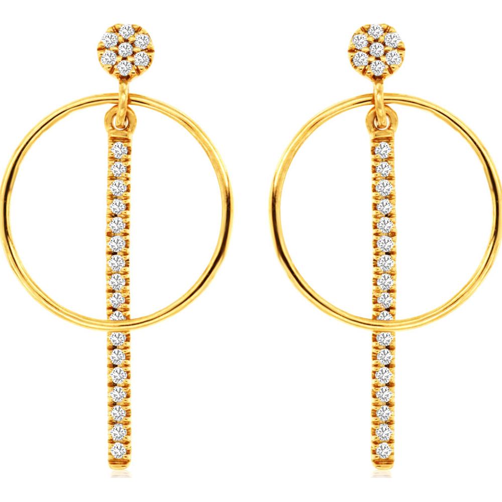 14K Yellow Gold Diamond Drop Earrings with Bar Design - 0.20 Carats Total Diamond Weight