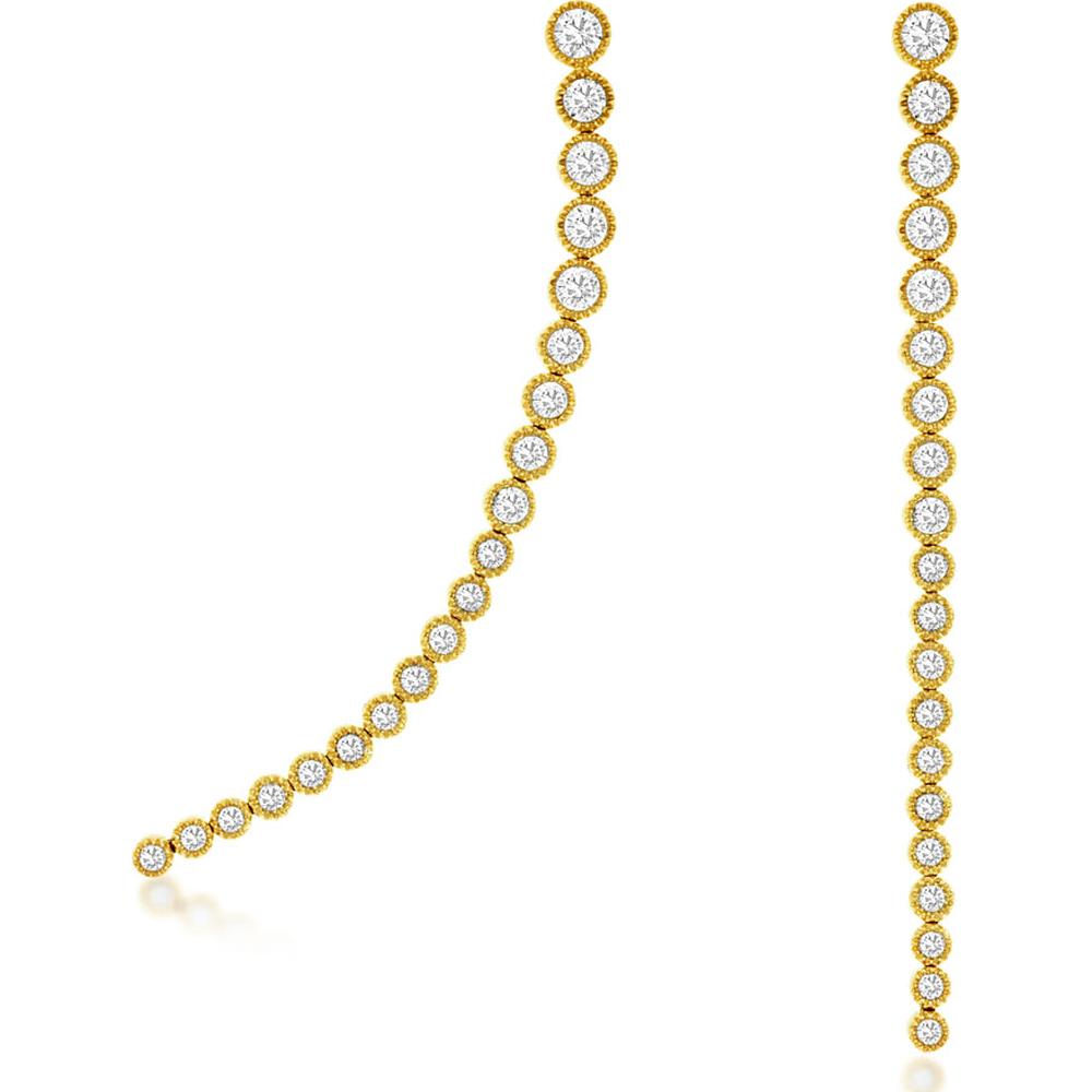 14K Yellow Gold Diamond Drop Earrings with Bezel Set Round Milgrain Diamonds - 1.00 Carat Total Weight - Royal Jewelry