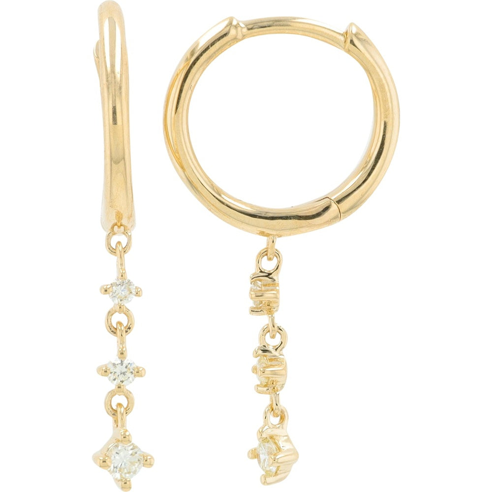 14K Yellow Gold Diamond Drop Earrings with Prong-Set Round Diamonds - 0.15 Carat Total Diamond Weight