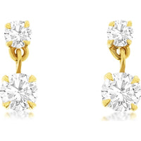 14K Yellow Gold Diamond Drop Earrings with Prong Set Round Diamonds - 0.33 Carat Total Diamond Weight - Royal Jewelry