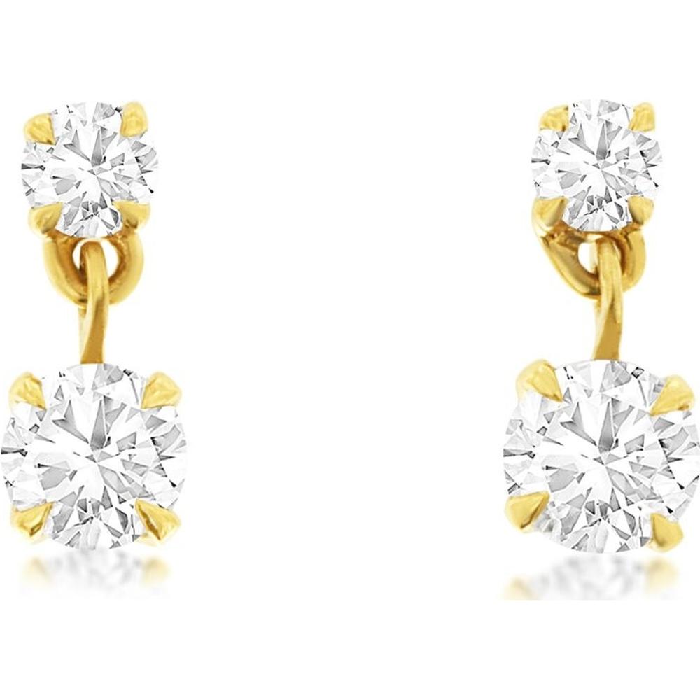 14K Yellow Gold Diamond Drop Earrings with Prong Set Round Diamonds - 0.33 Carat Total Diamond Weight - Royal Jewelry