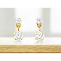14K Yellow Gold Diamond Drop Earrings with Prong Set Round Diamonds - 0.33 Carat Total Diamond Weight - Royal Jewelry