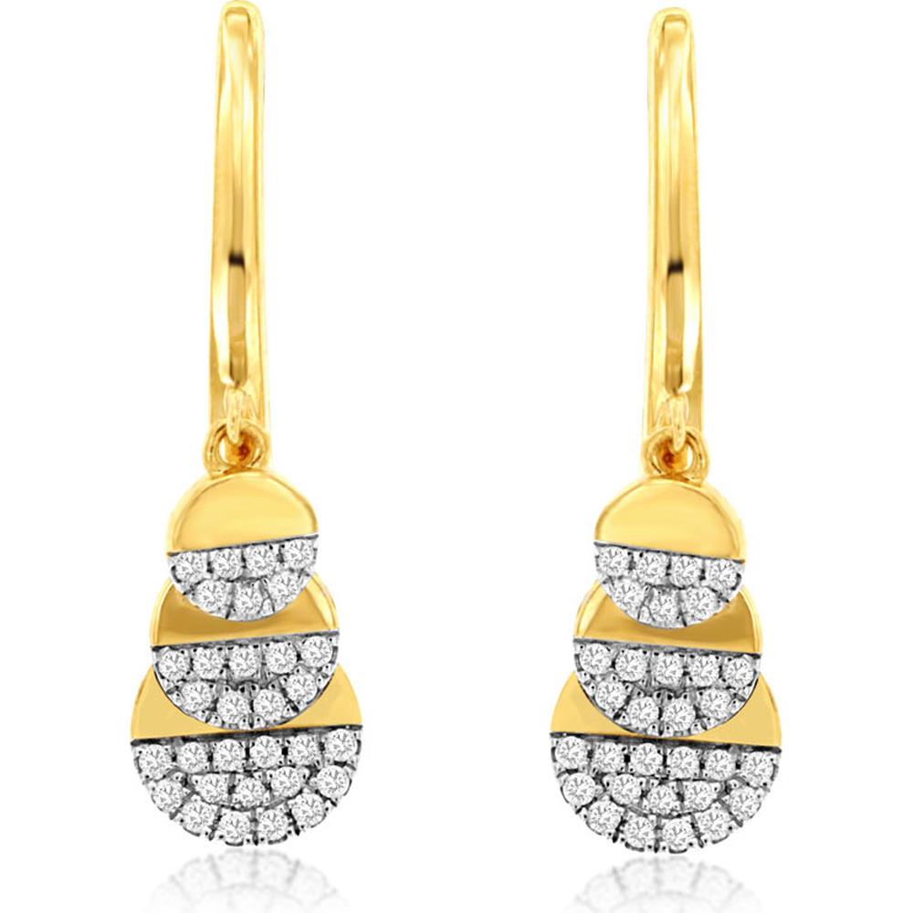 14K Yellow Gold Diamond Drop Earrings with Round Diamonds - 0.16 Carats Total Diamond Weight