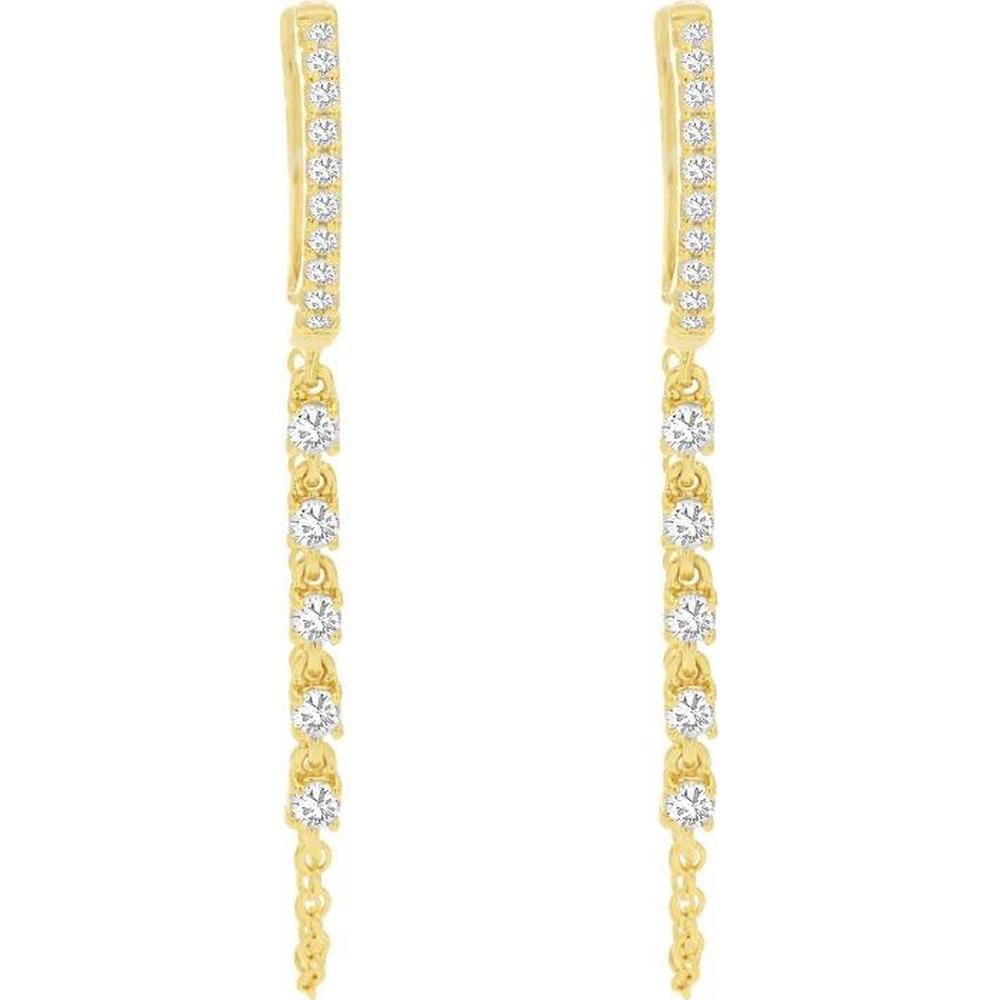 14K Yellow Gold Diamond Drop Huggie Earrings with Round Diamonds - 0.40 Carat Total Diamond Weight - Royal Jewelry