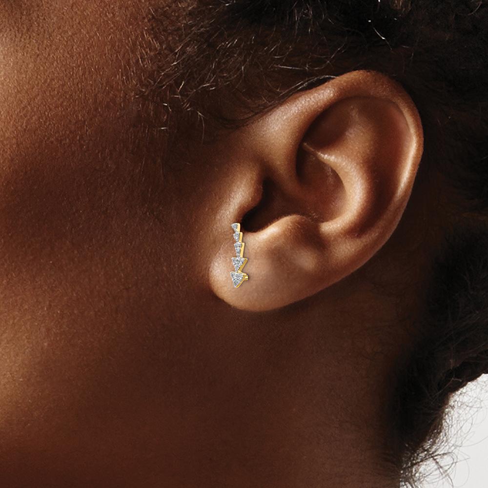 14K Yellow Gold Diamond Ear Climber Earrings - 0.033 Carats Total Diamond Weight by Monteluci Fine Jewelry